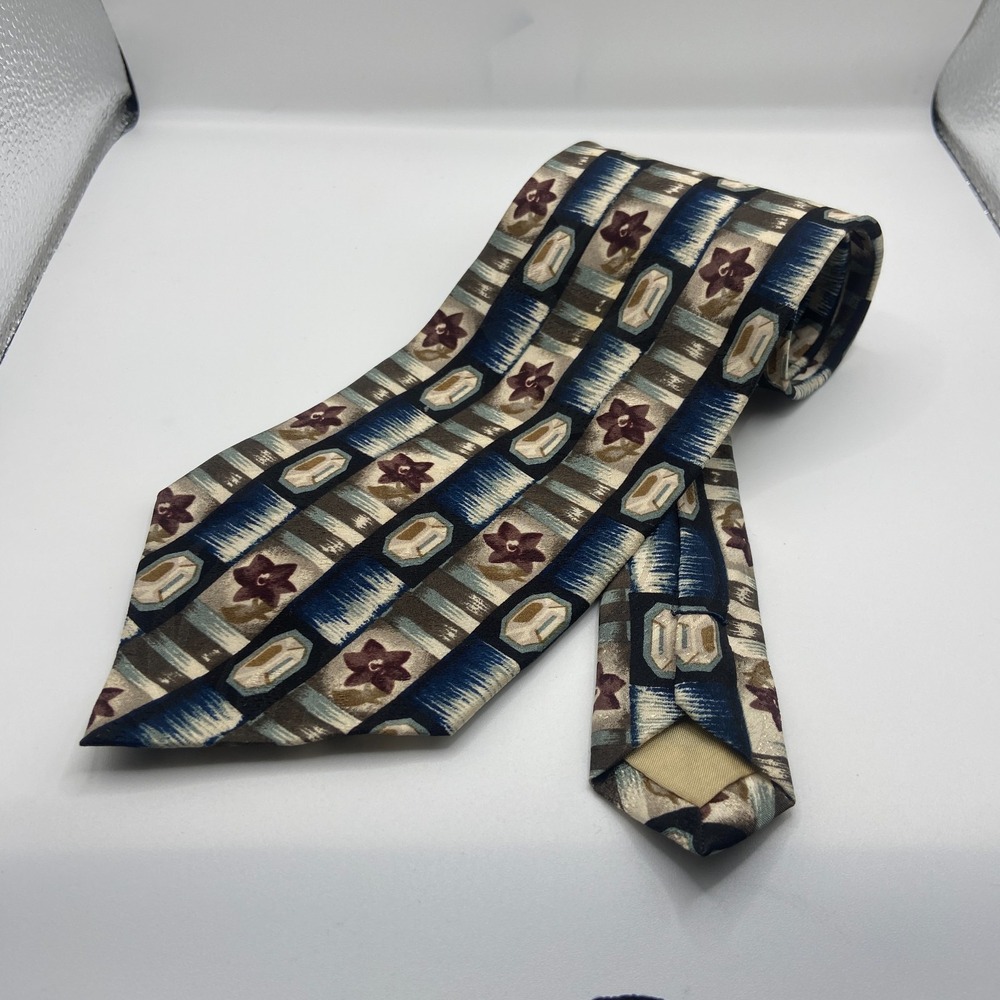 Consenso Mens Multi Geometric Pattern Silk Adjustable Formal Pointed Neck Tie